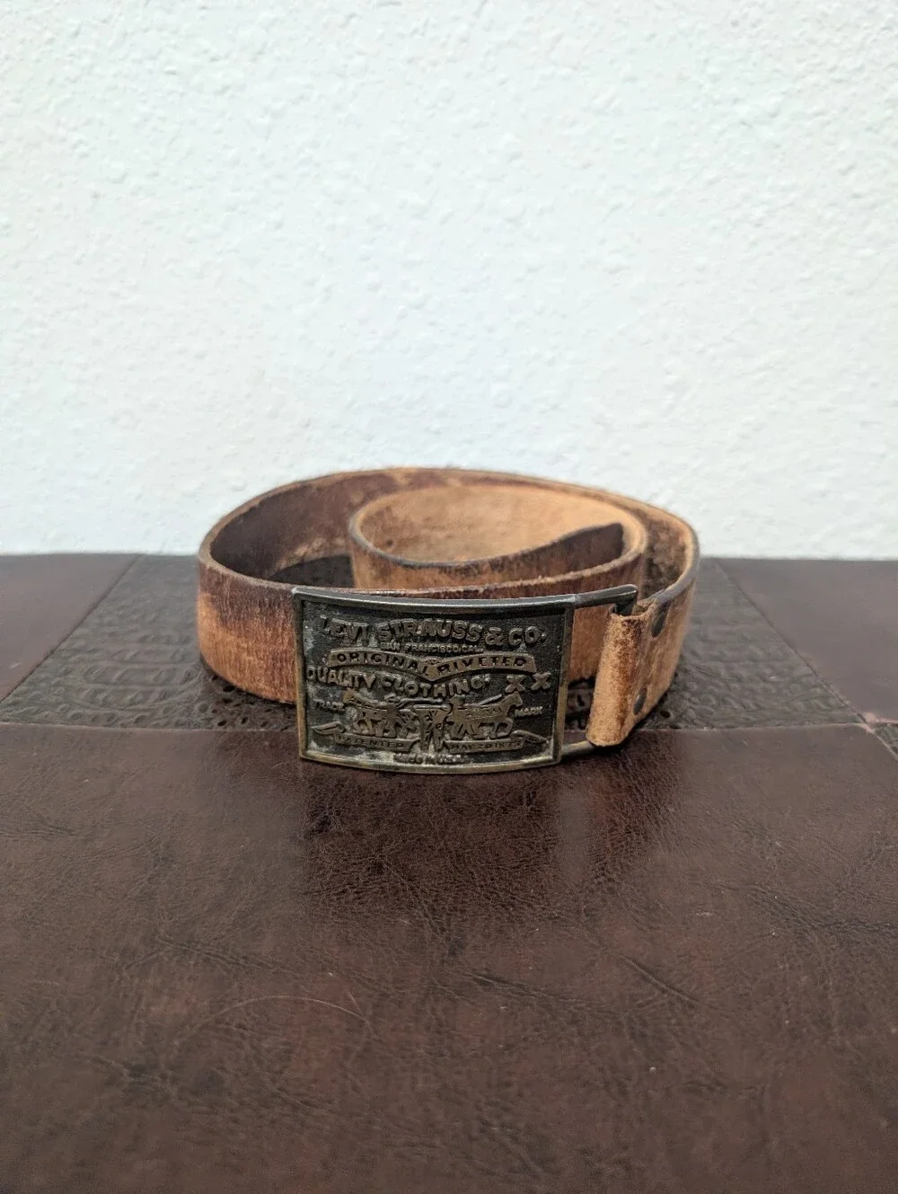 Vintage Levi Strauss & Co. Leather Belt Brass Buckle Made in USA